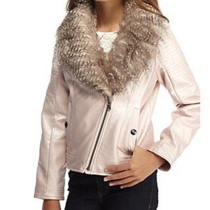 Faux Leather Moto Jacket with Faux Fur Collar